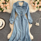 Stylish denim backless dress long sleeve dress  1019