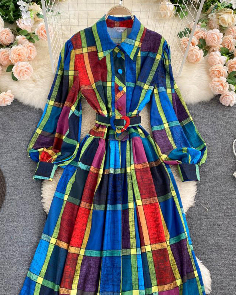Amazing plaid long sleeve shirt dress fashion dress  1014
