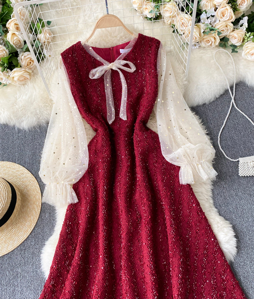 A line sequins long sleeve dress  889