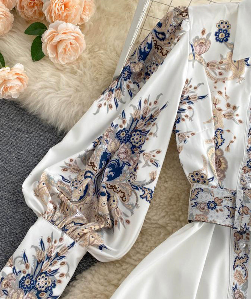 A line printed long dress women's dress  1017