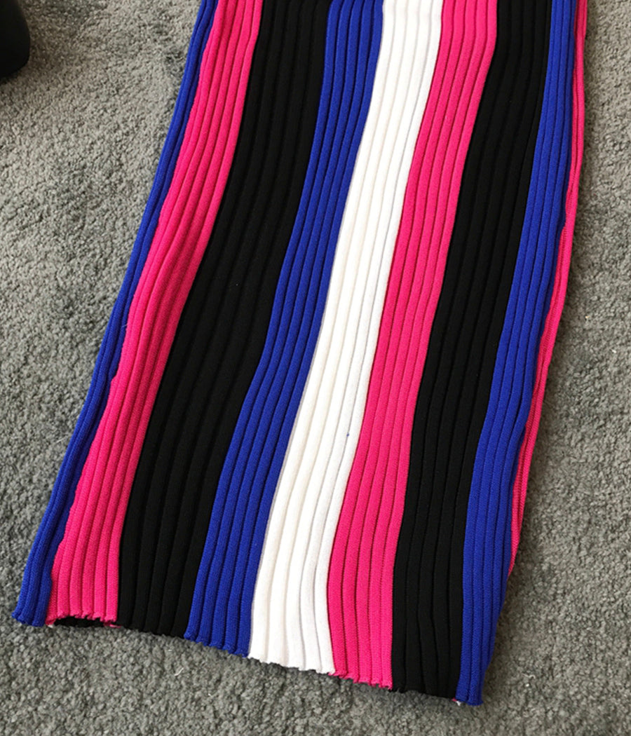Stylish striped sleeveless knit dress  1192