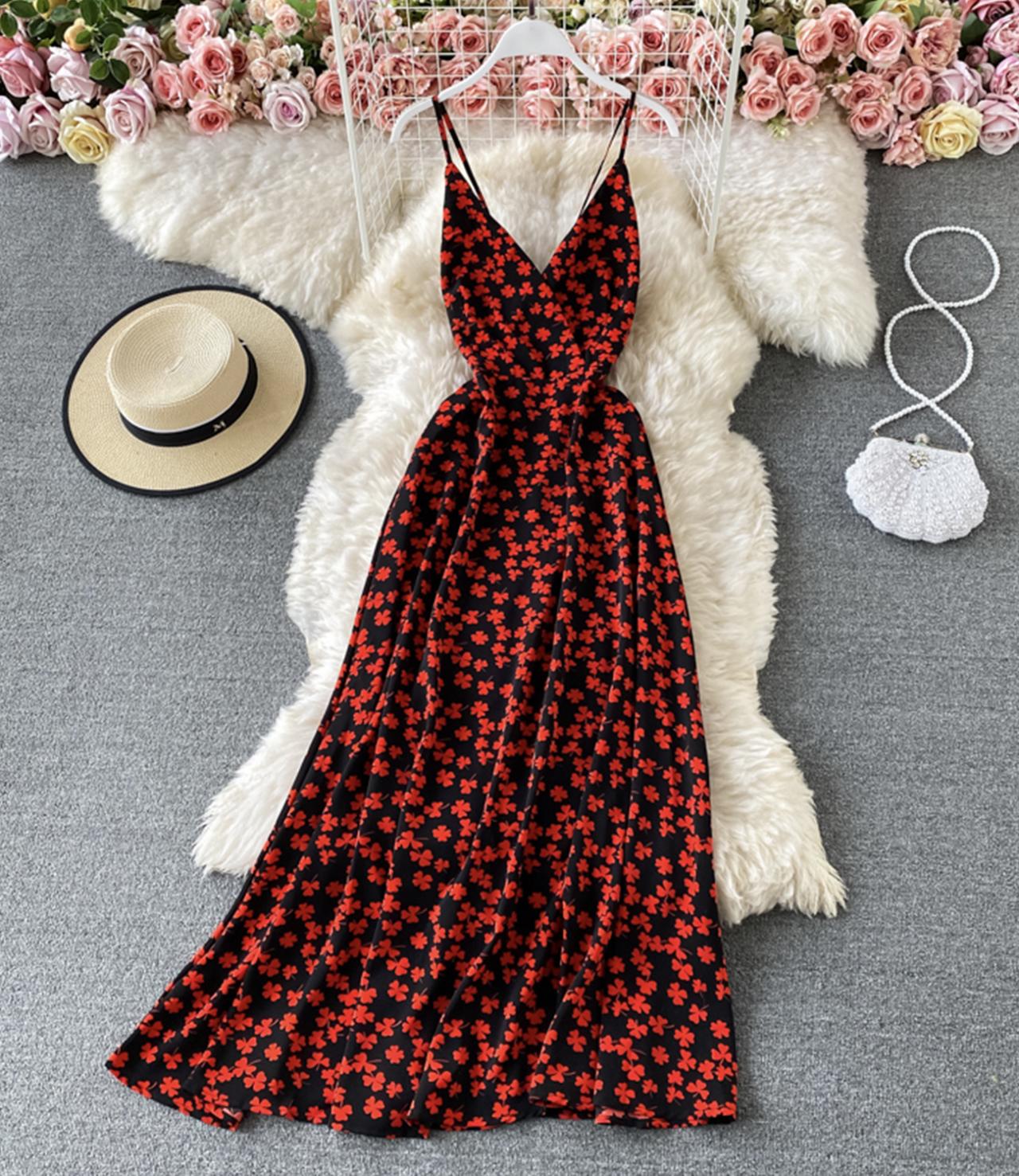 Stylish v neck floral dress  763
