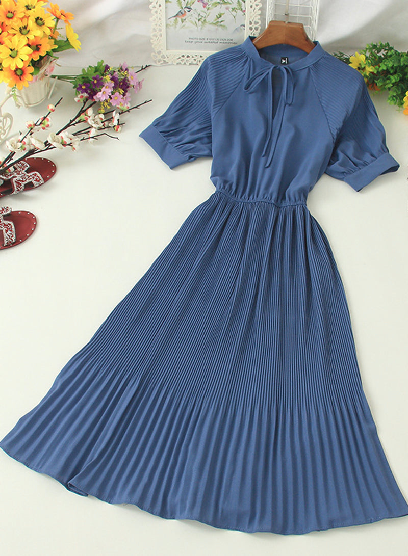 Simple A line pleated dress fashion girl short sleeve dress  1204