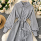 Simple black and white striped long sleeve dress  954