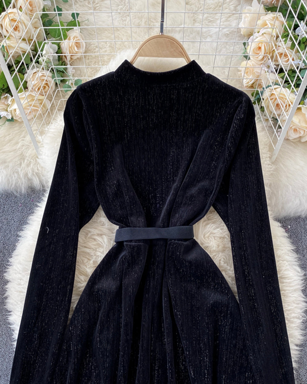 Elegant A line velvet dress long sleeve dress  923