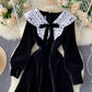 Lovely A line corduroy dress long sleeve lace dress  922