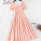 Pink chiffon A line dress short sleeve dress  1130