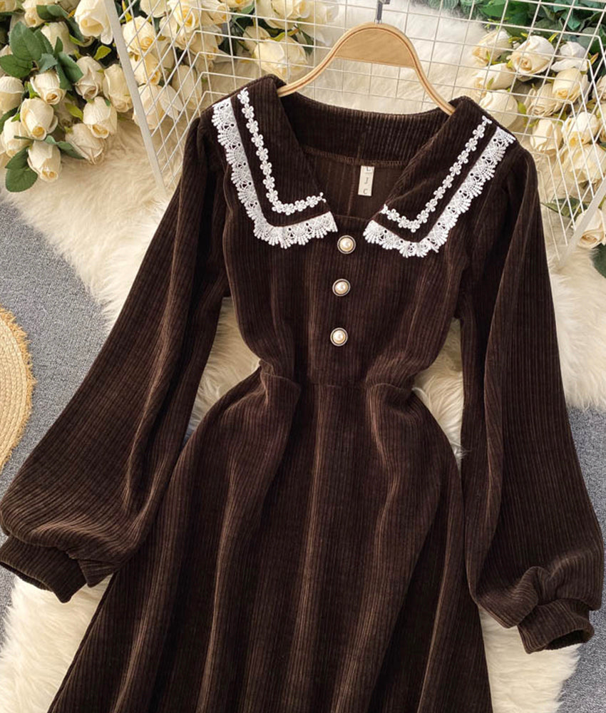 Stylish corduroy long sleeve dress  891