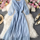Simple A line v neck tulle dress women's dress  1059