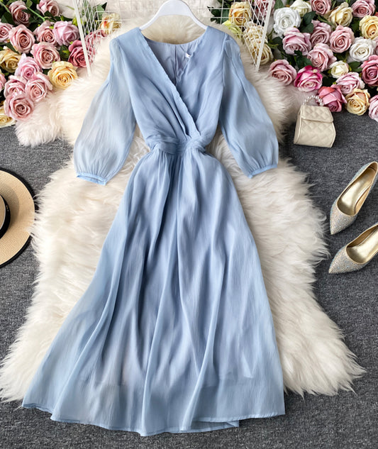 Einfaches A-Linien-Tüllkleid mit V-Ausschnitt, Damenkleid 1059