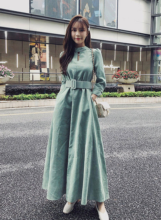 Grünes Herbstkleid in A-Linie 1067