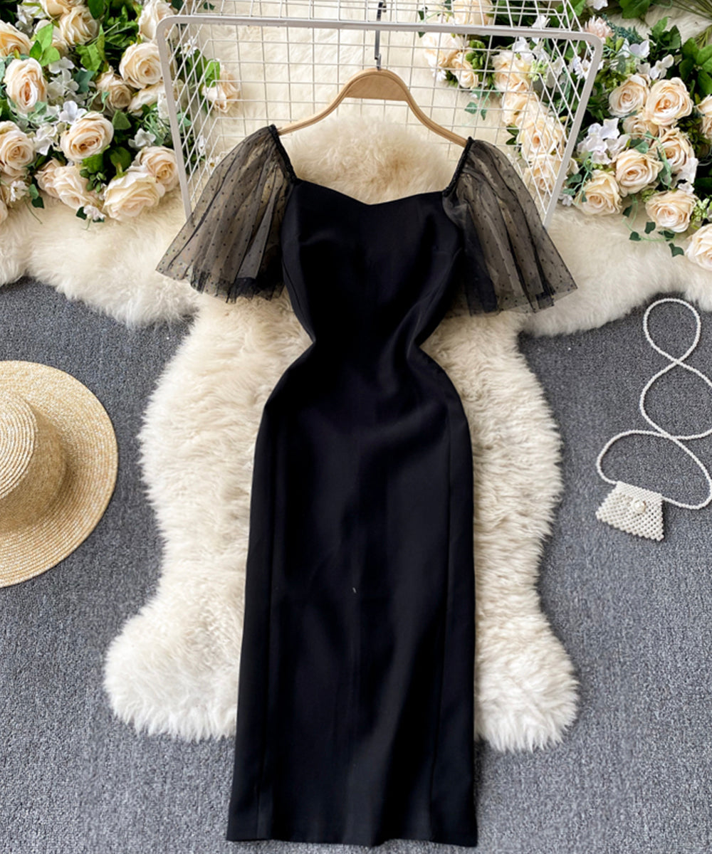 Simple black short dress fashion dress  835