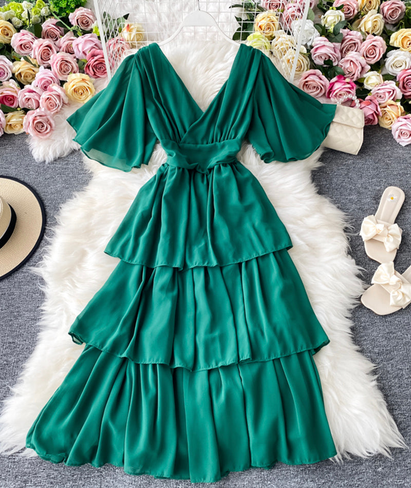 Lovely A line v neck chiffon dress  940