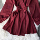 Simple v neck short dress long sleeve dress  956