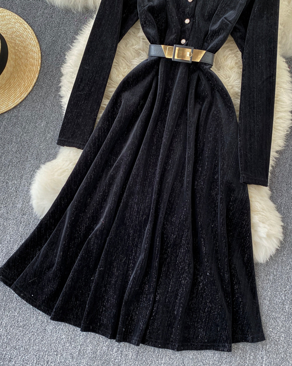 Elegant A line velvet dress long sleeve dress  923