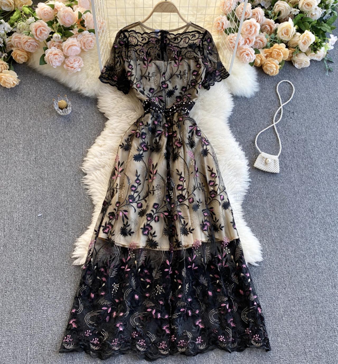 Elegant A line lace long dress  809