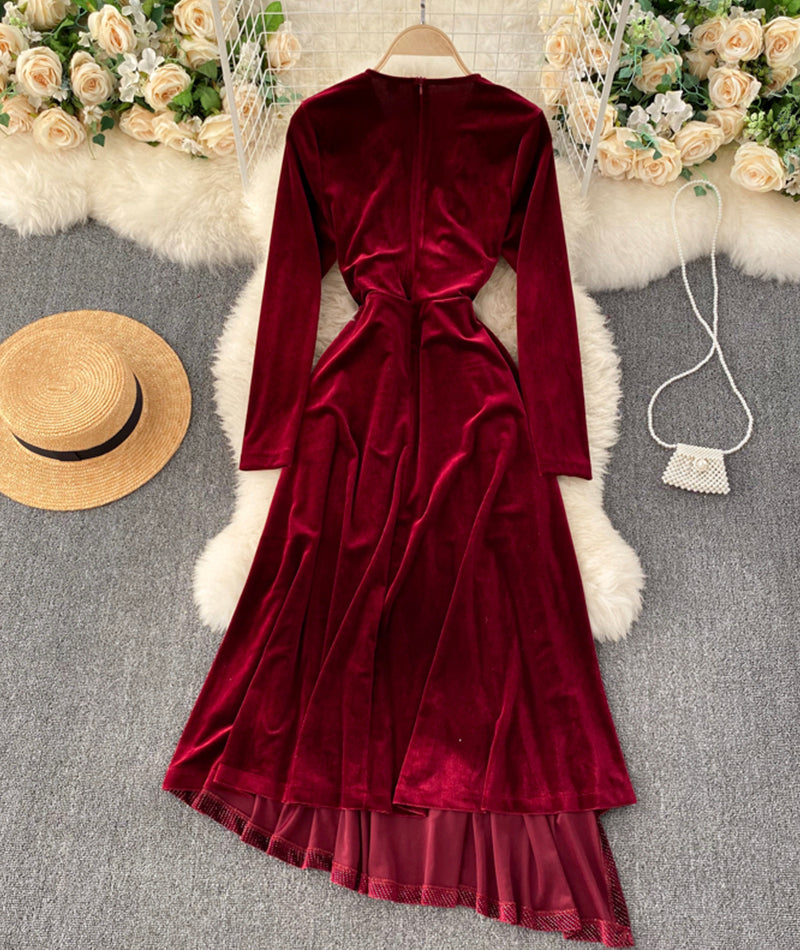 A line v neck cross irregular dress  943