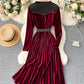 Elegant velvet long sleeve dress  1001