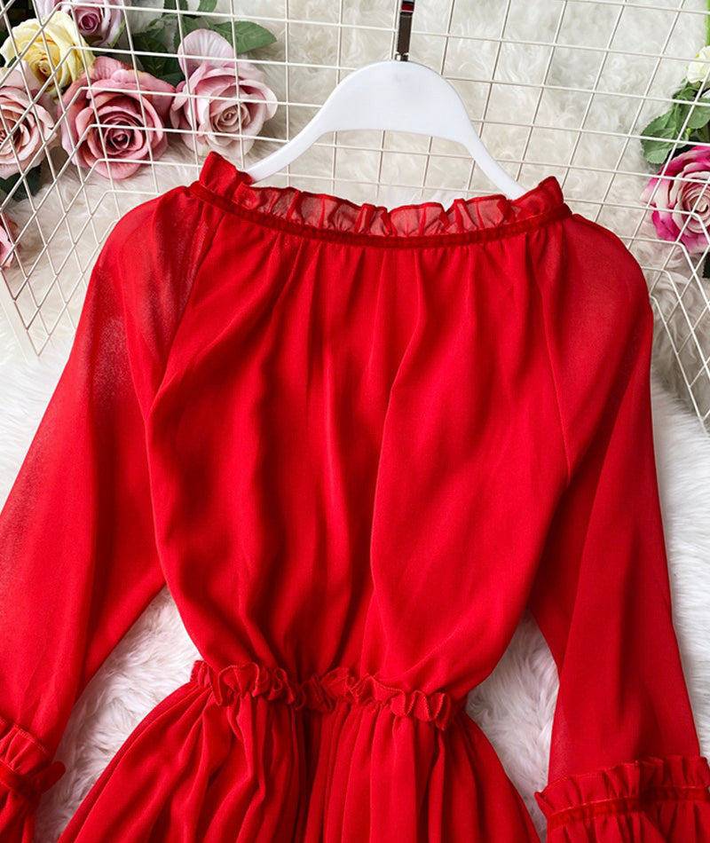 Rotes A-Linie Chiffonkleid Mode Mädchenkleid 1005