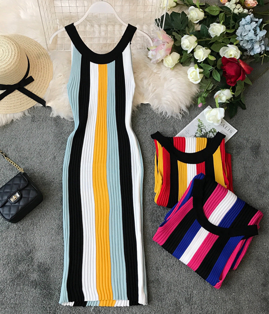 Stylish striped sleeveless knit dress  1192