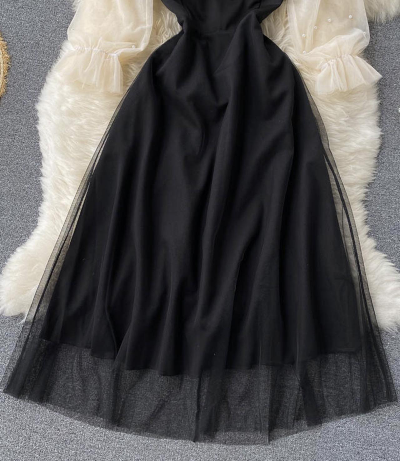 Black A line tulle short dress fashion dress  732