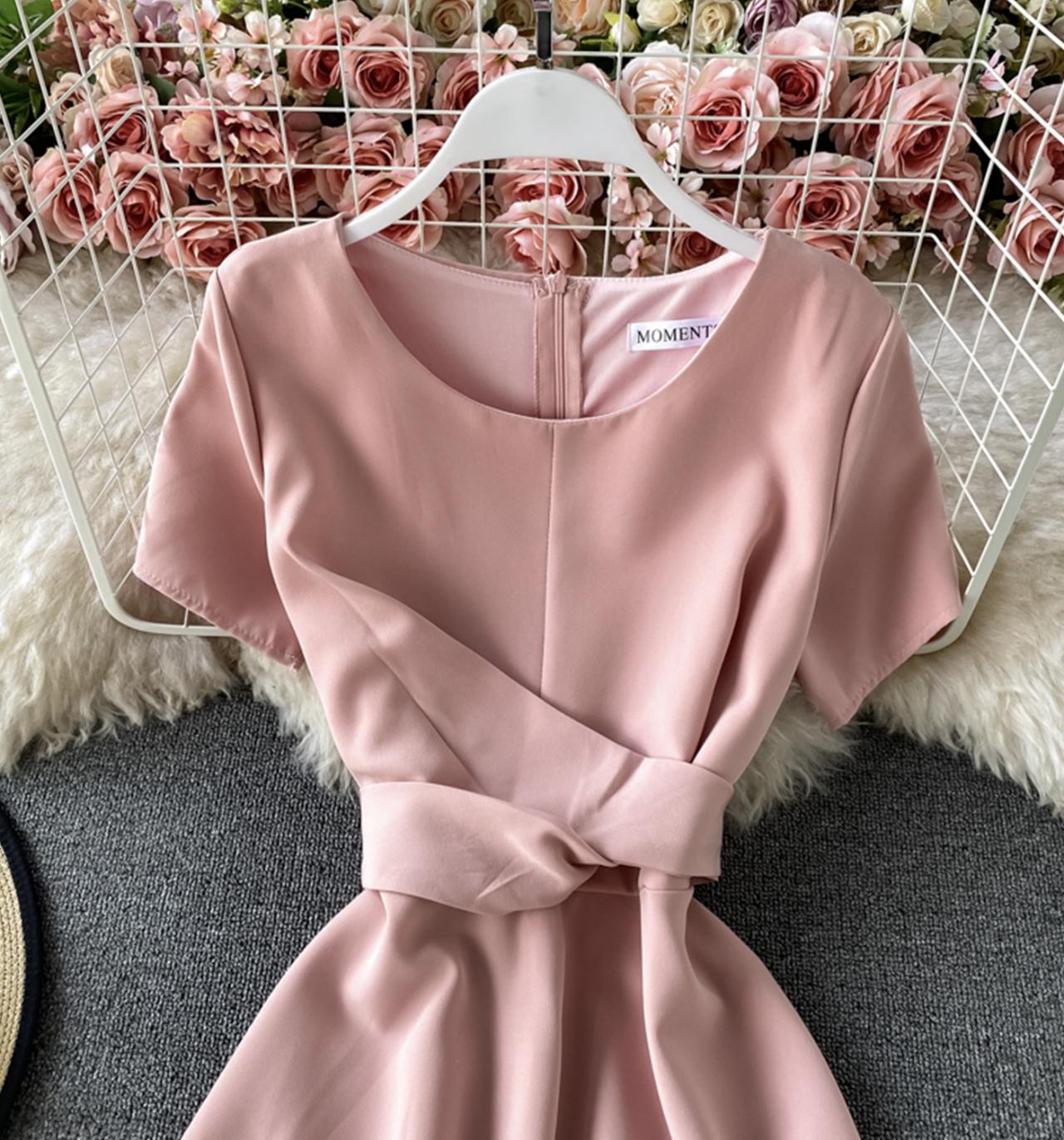 Cute A line round neck short dress  703