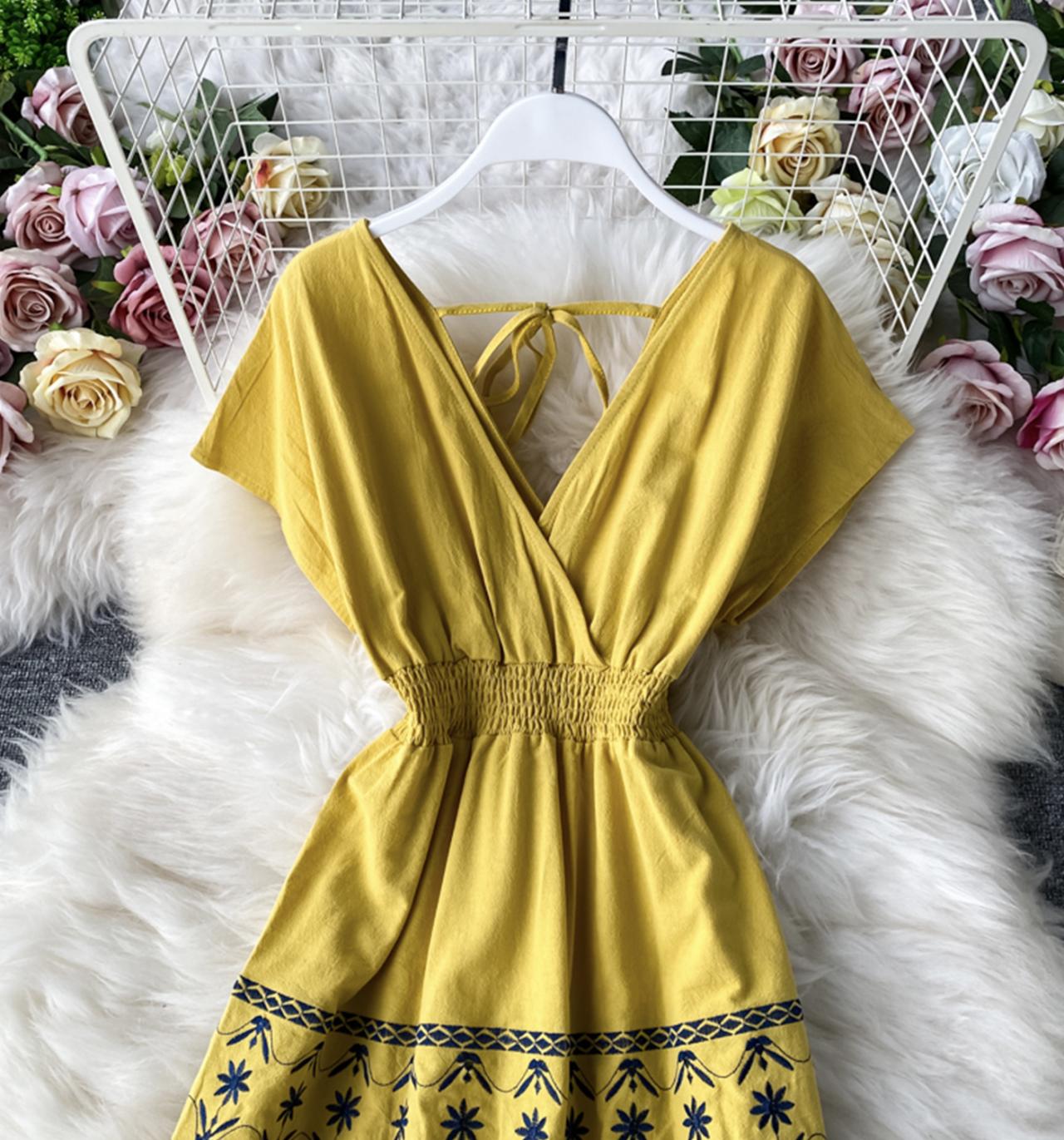 Cute v neck short dress fashion dress  701