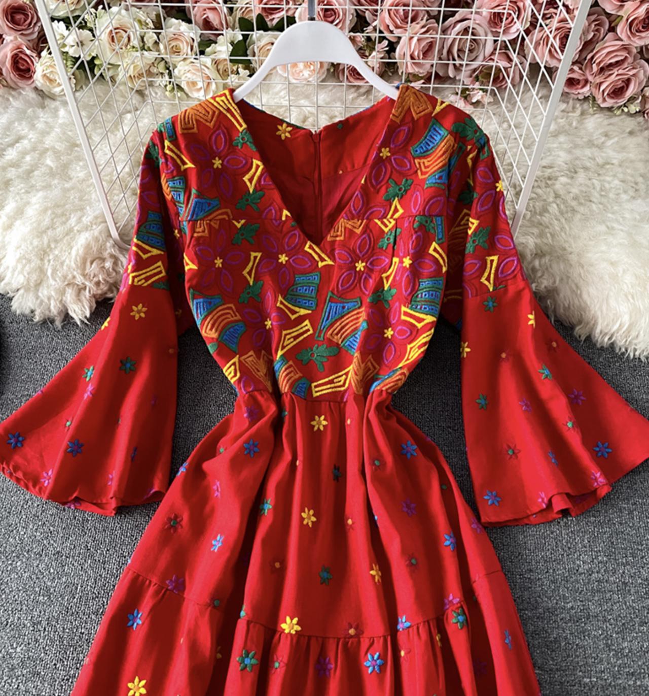 Cute A line embroidered dress  734
