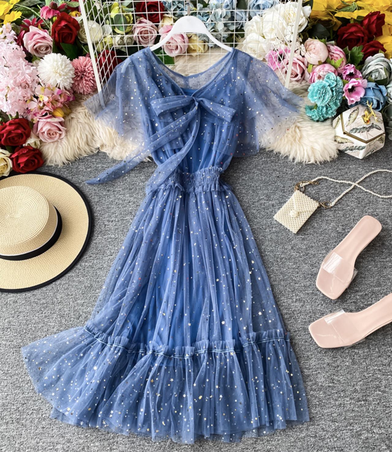 Cute tulle sequins short dress fashion dress  735