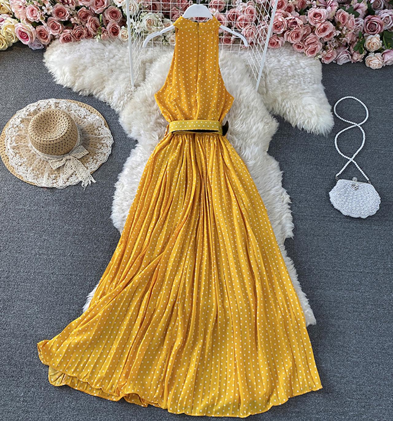 Elegant A line polka dot dress off shoulder dress  713