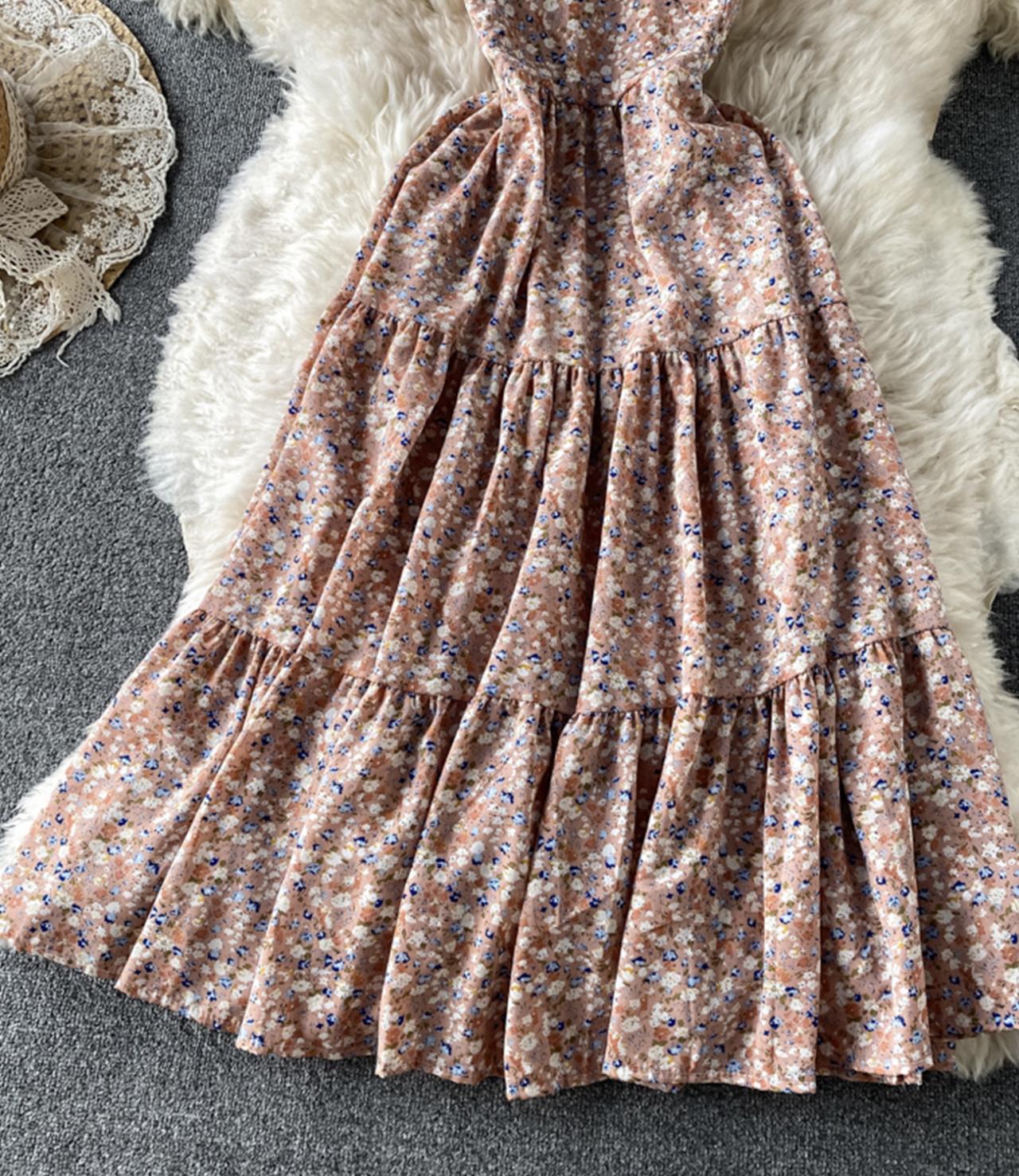 Süßes Blumenkleid in A-Linie mit V-Ausschnitt, Modekleid 721