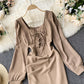 Cute long sleeve dress lace up dress  738