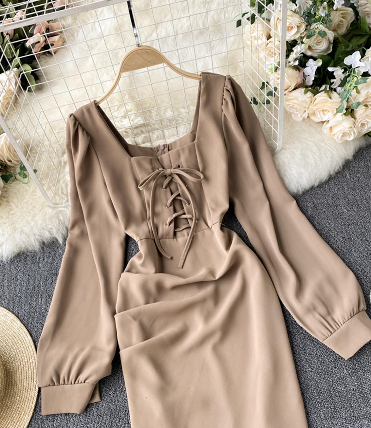 Cute long sleeve dress lace up dress  738
