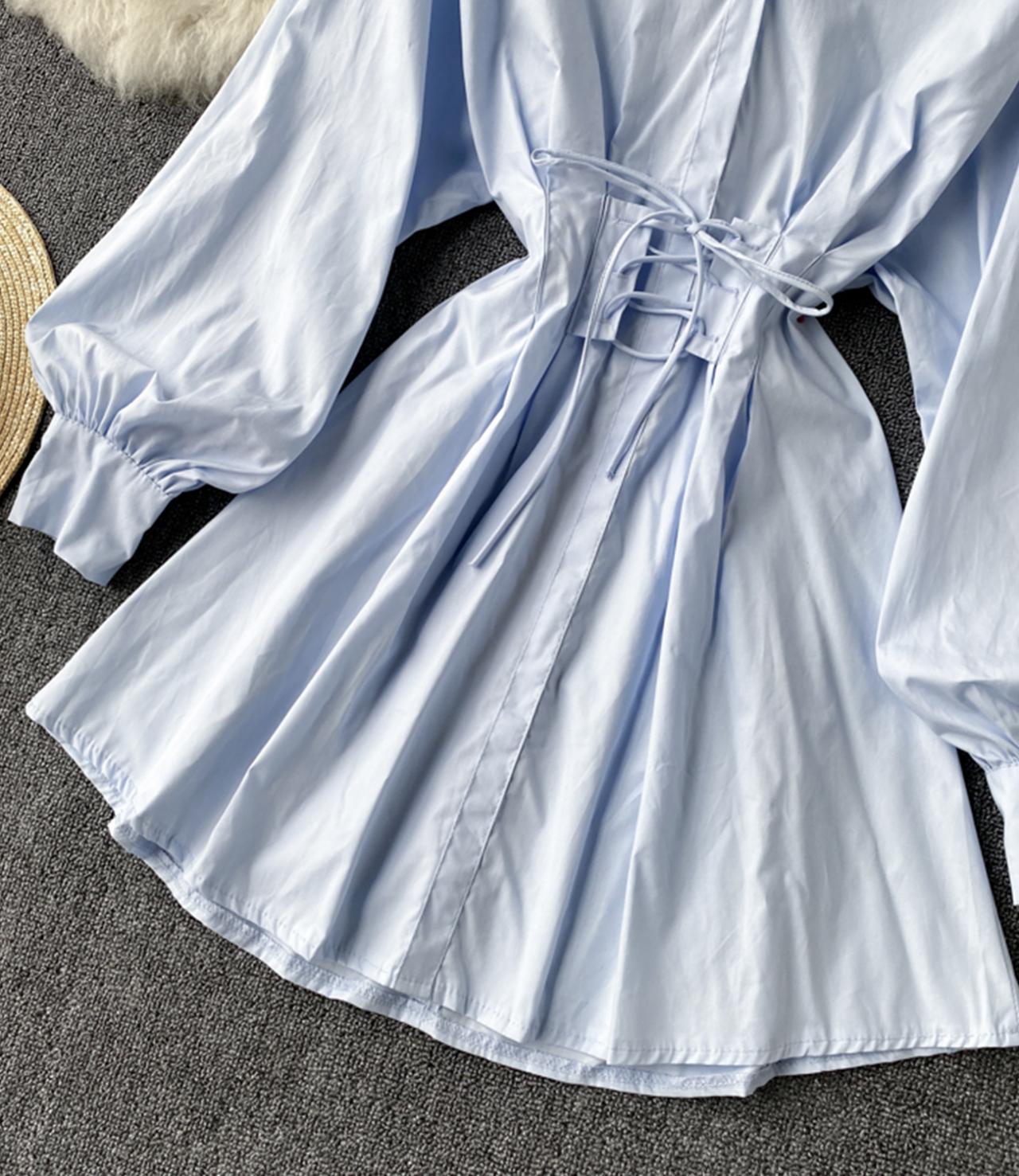 A line lace-up halter shirt dress fashion dress  730