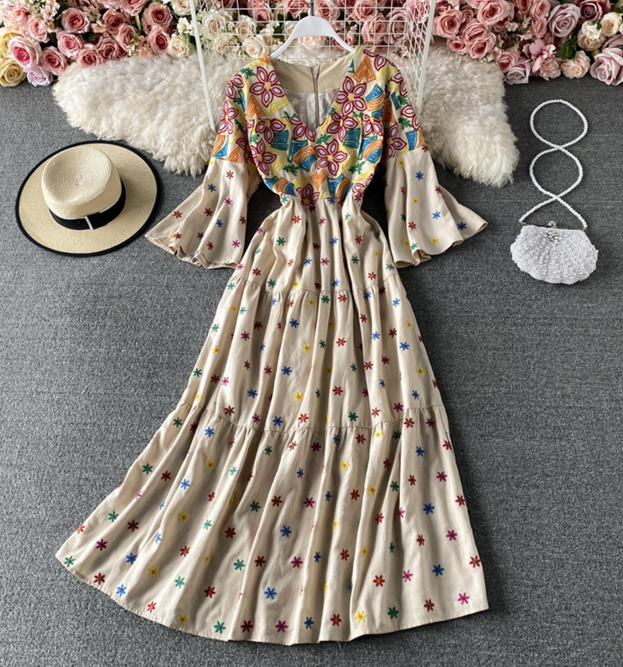Cute A line embroidered dress  734