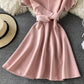 Cute A line round neck short dress  703
