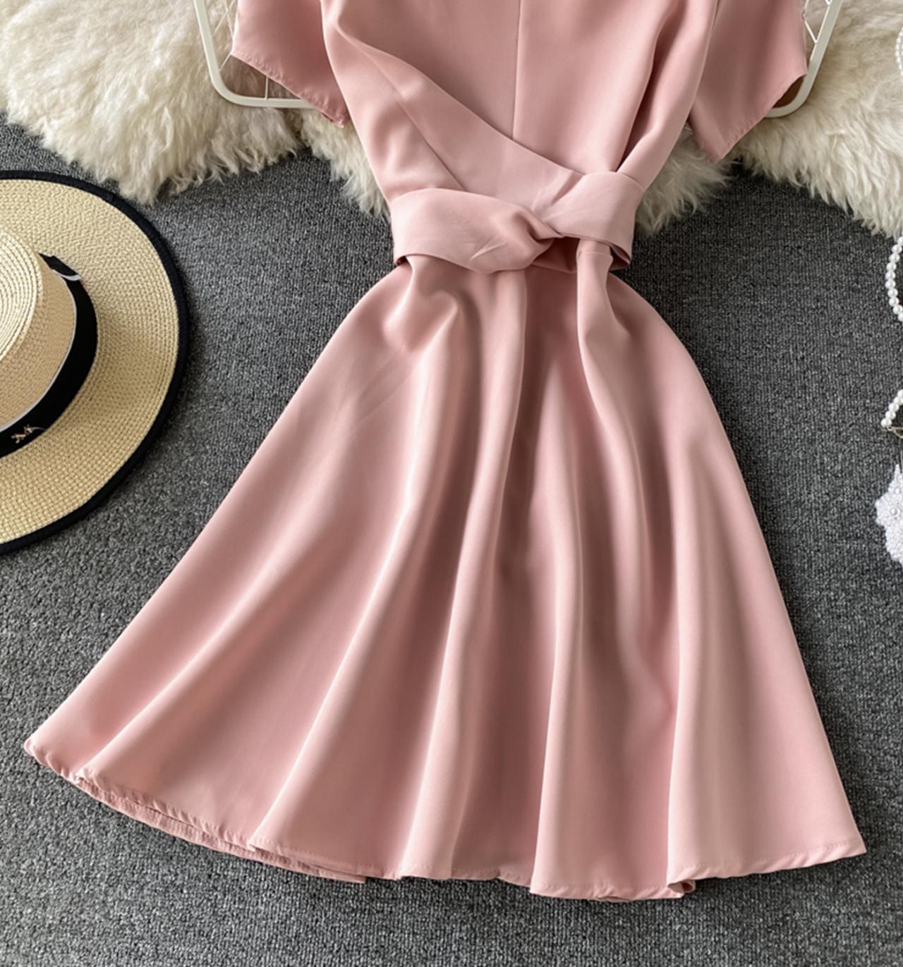 Cute A line round neck short dress  703