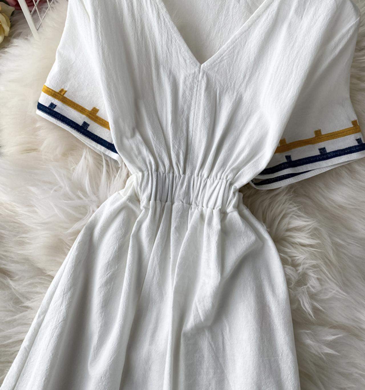 Simple v neck short dress fashion dress  702