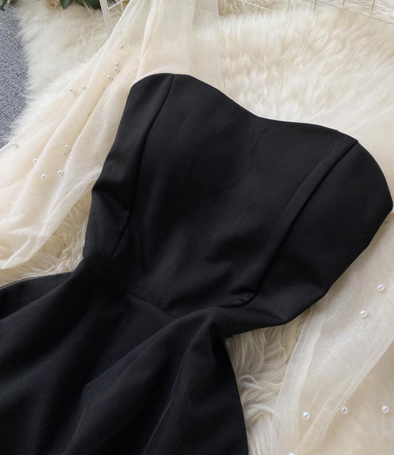 Black A line tulle short dress fashion dress  732