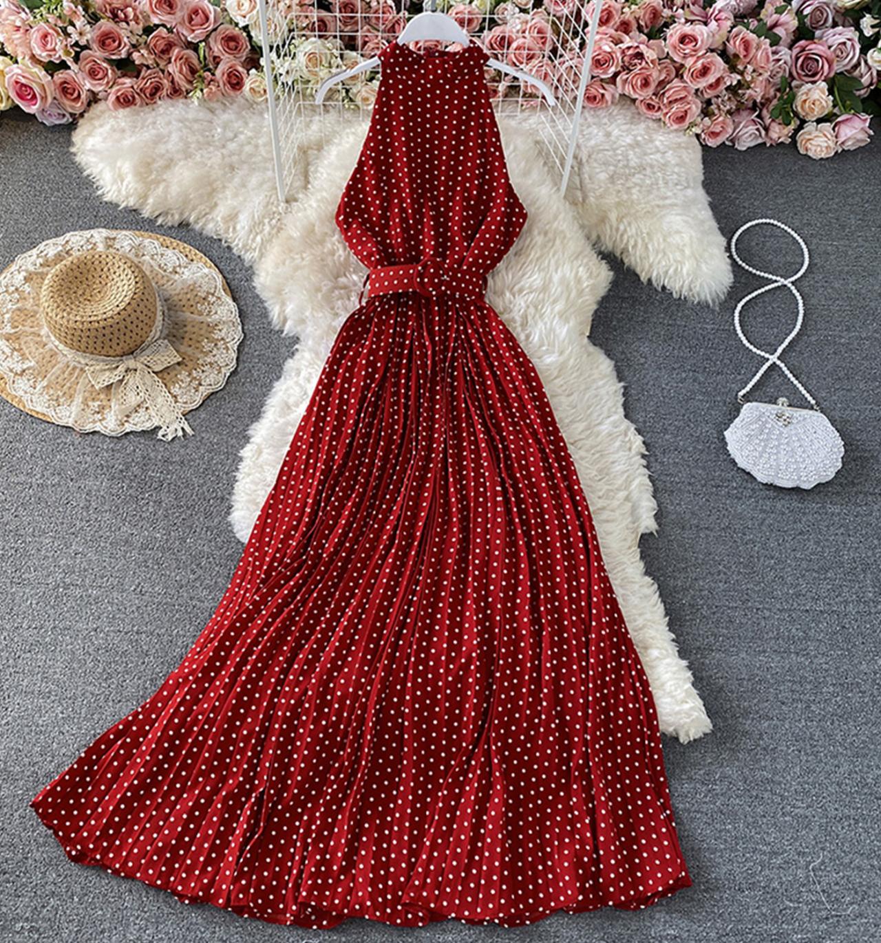 Elegant A line polka dot dress off shoulder dress  713