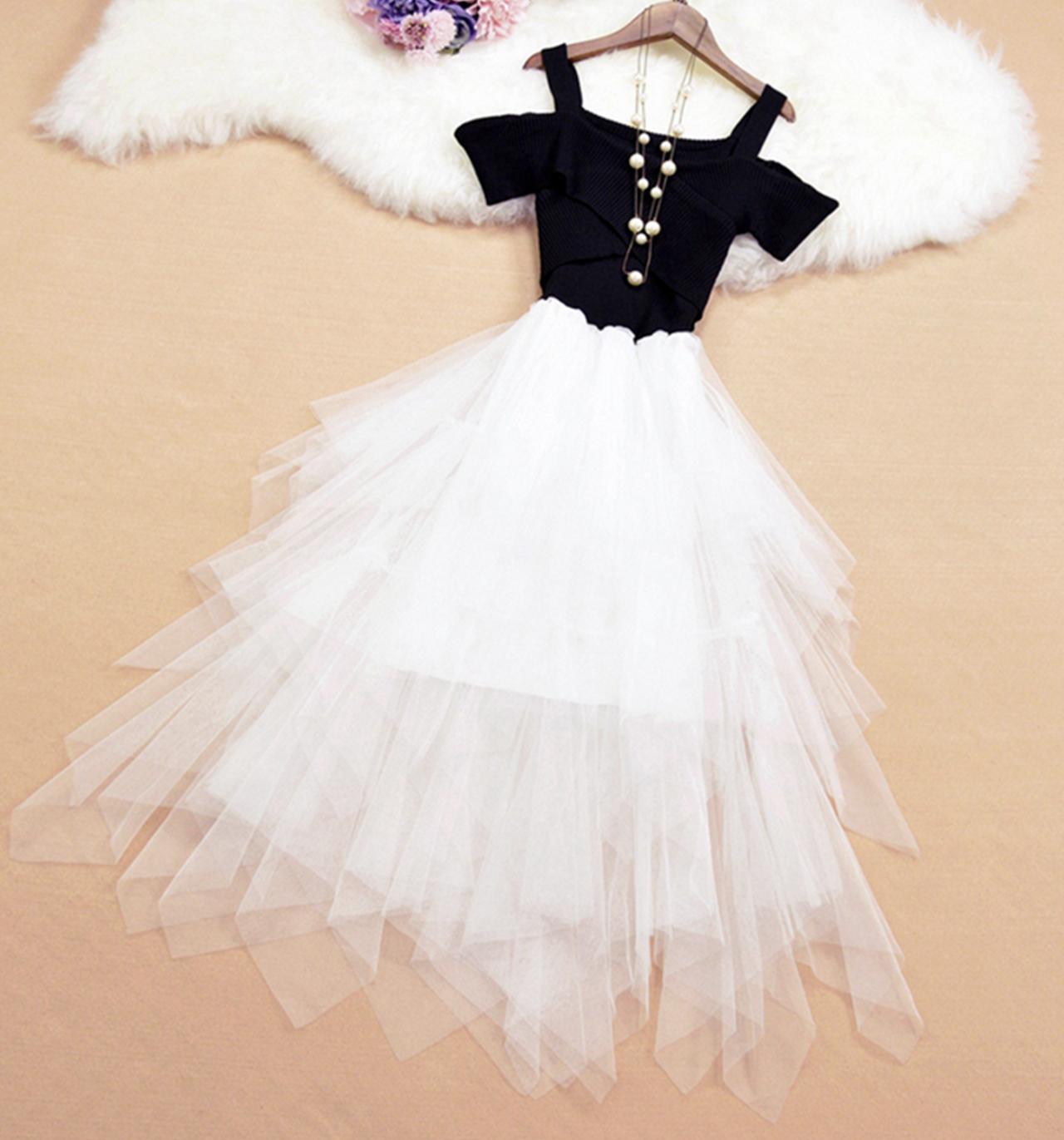 Süßes schulterfreies Kleid aus Tüll Modekleid 725