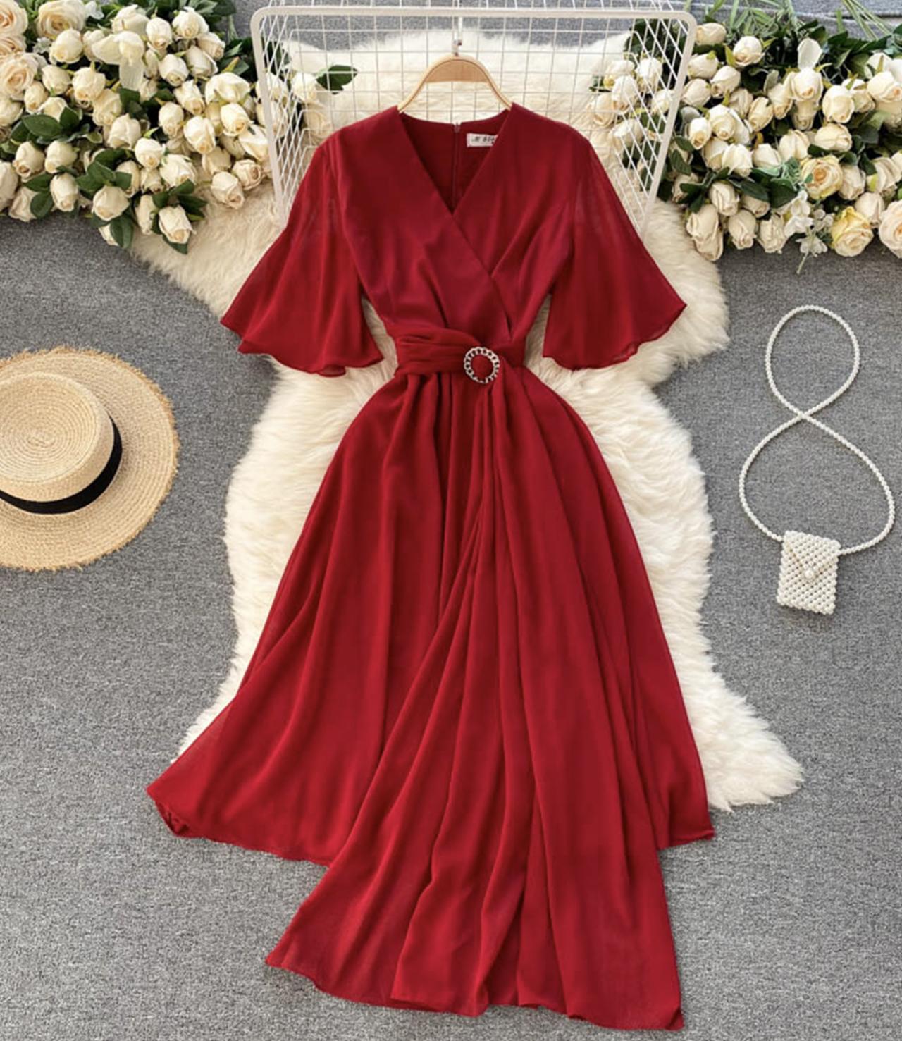 A line v neck chiffon dress fashion dress  697