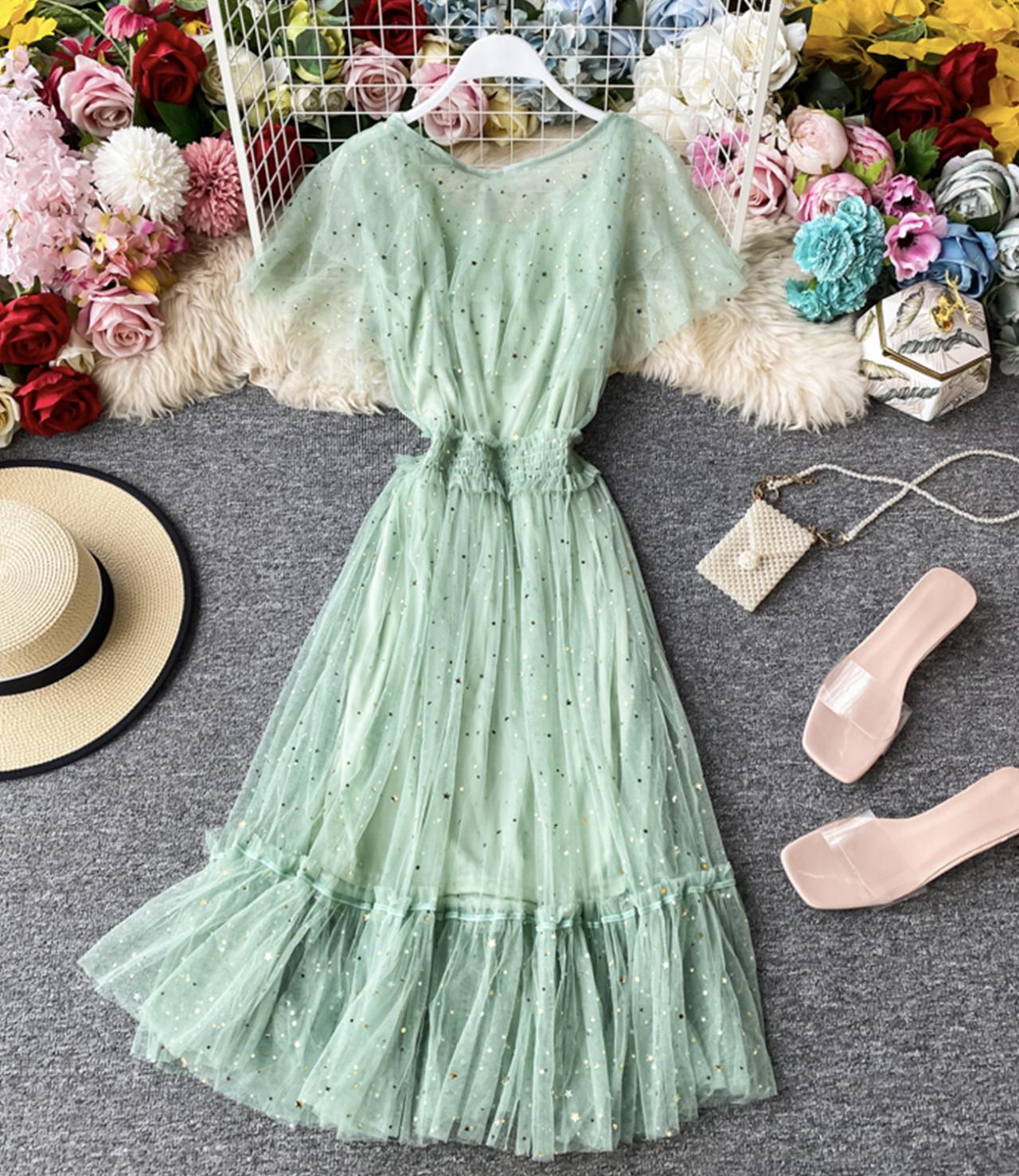 Cute tulle sequins short dress fashion dress  735