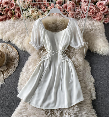 Simple A line round neck short dress fashion dress  708