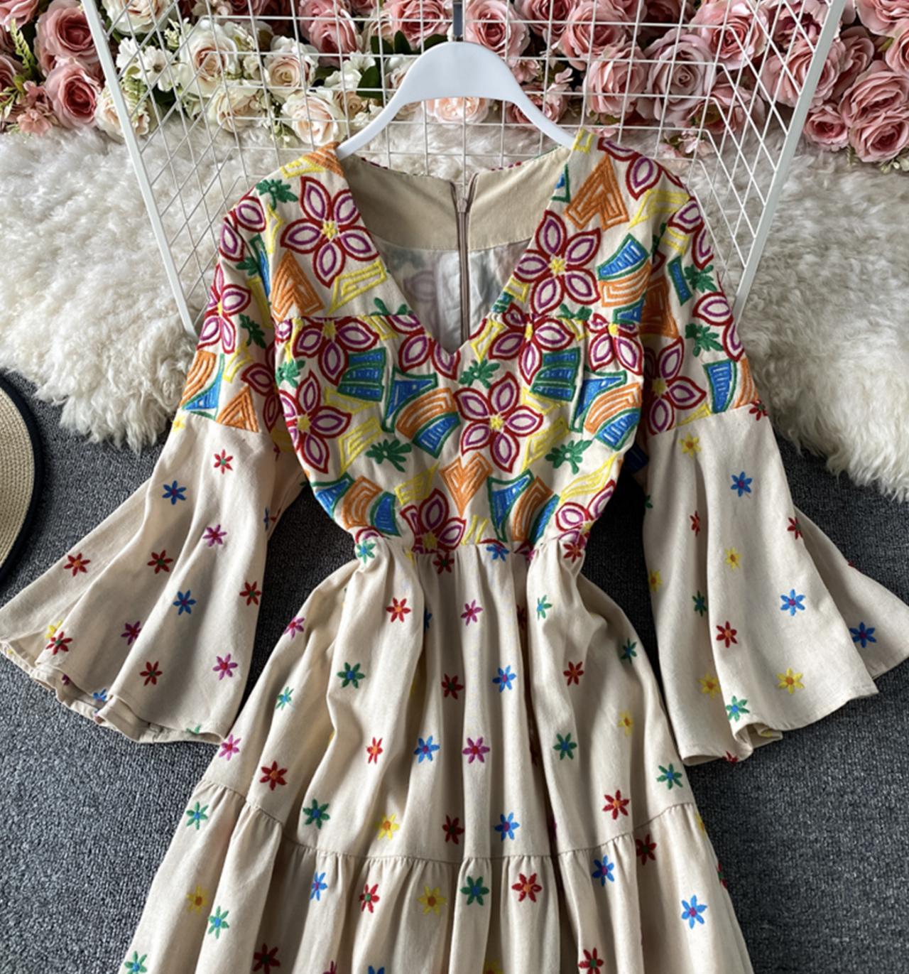 Cute A line embroidered dress  734