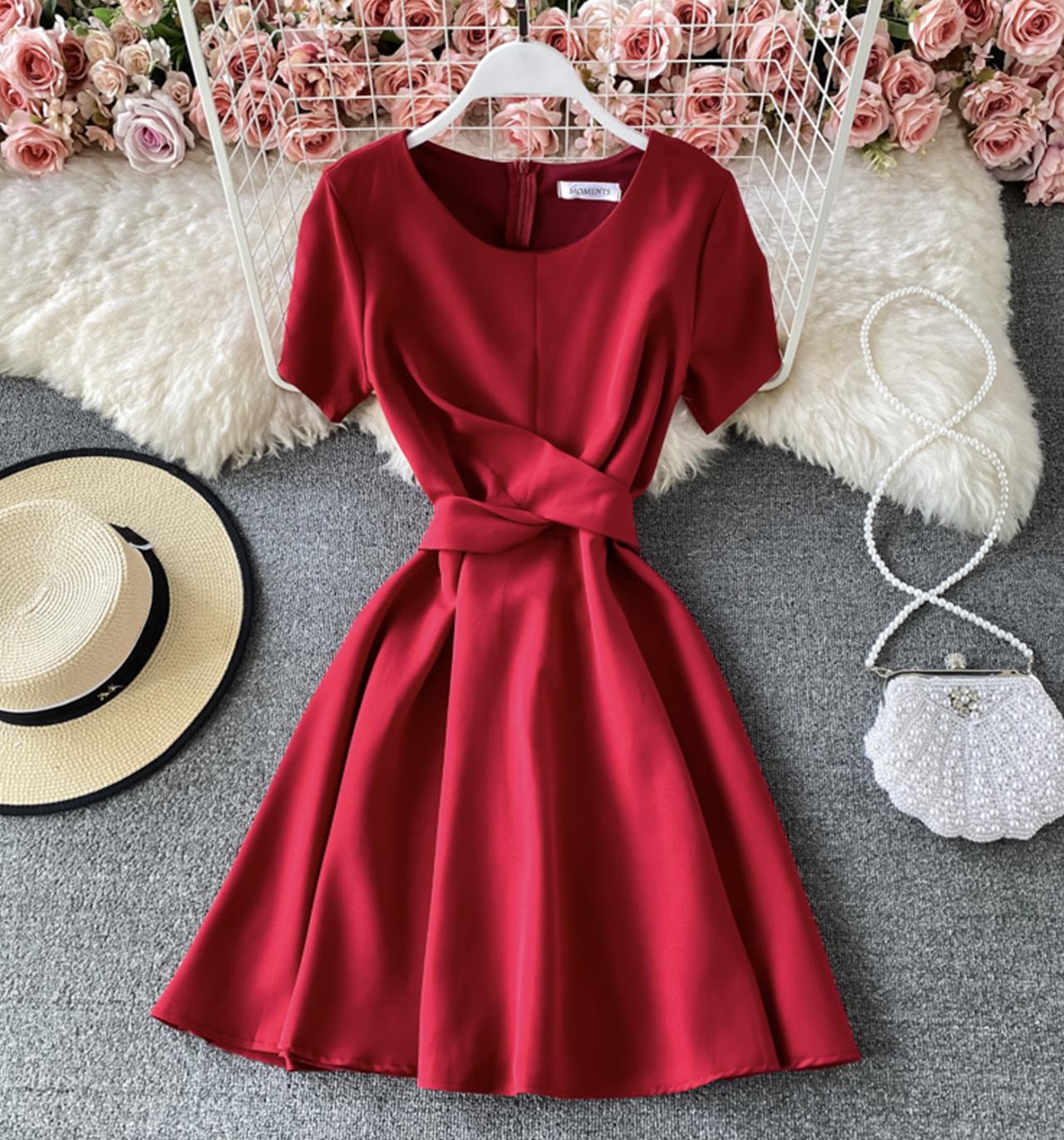 Cute A line round neck short dress  703