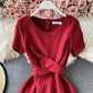Cute A line round neck short dress  703