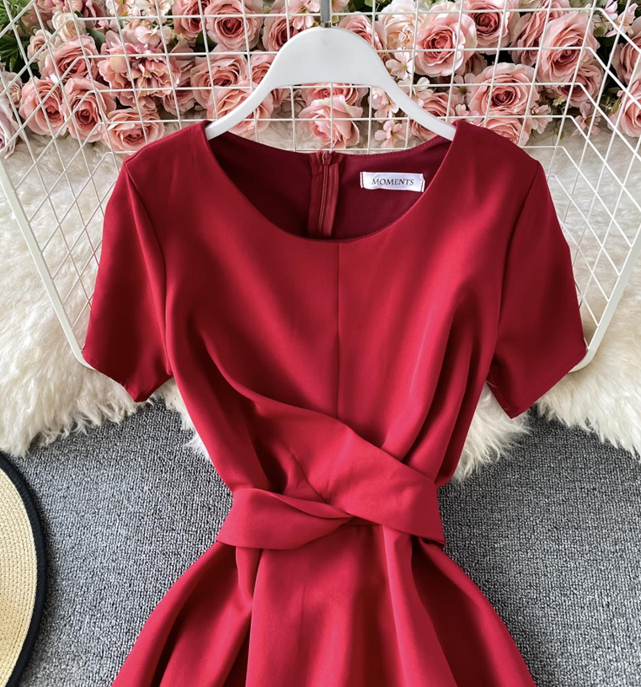 Cute A line round neck short dress  703