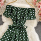 Cute polka dot dress A line off shoulder dress  712