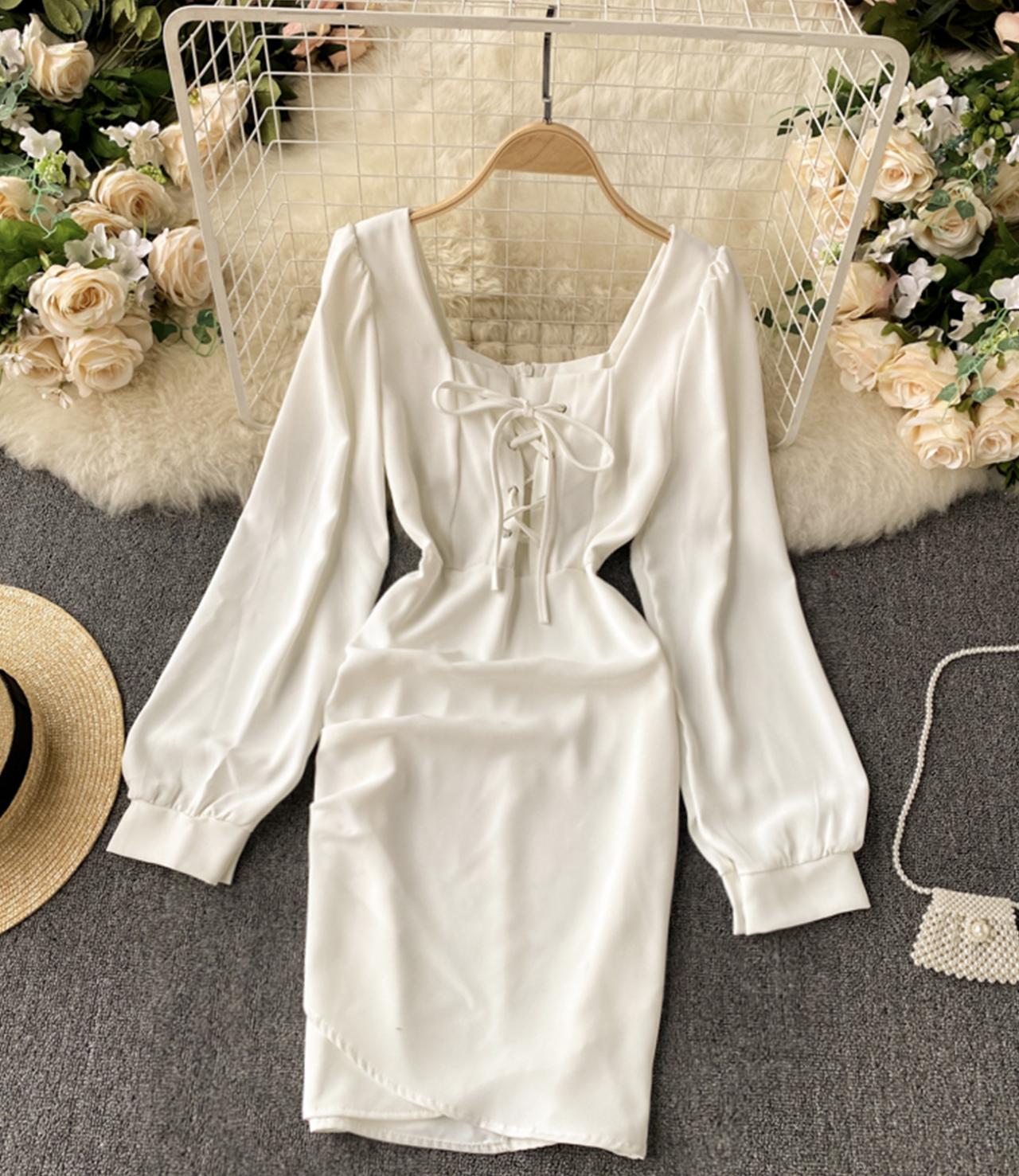 Cute long sleeve dress lace up dress  738